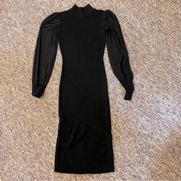 Women’s Almost Famous Body-con Dress Sheer Mesh Puff Sleeve And Mock Neck Size S - Picture 1 of 3
